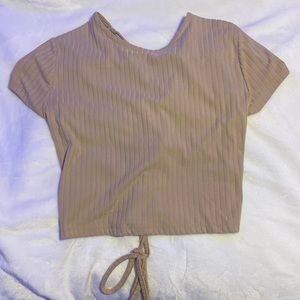Tan Crop Top Lace Up Sz L